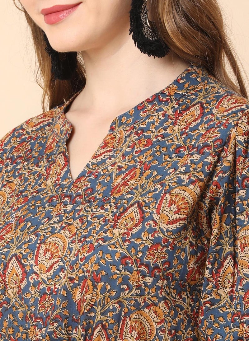 Globus Women Mandarin Collar Puff Sleeves All Over Ethnic Print Fit & Flare Maxi Dress - Image 5